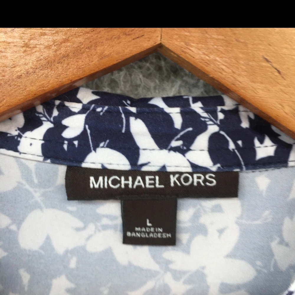 Michael Kors Mens Blue/Purple and White Floral Shirt Size Large - Picture 3 of 9